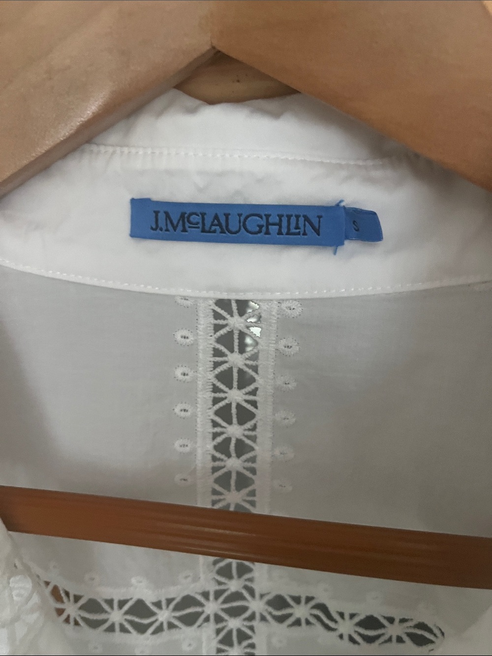 J.McLaughlin White Eyelet Blouse popover button down blouse cotton oversized EUC - Picture 2 of 7